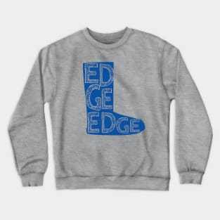 How do you say Buttigieg? Drawing of Boot in blue with distressed text Crewneck Sweatshirt
